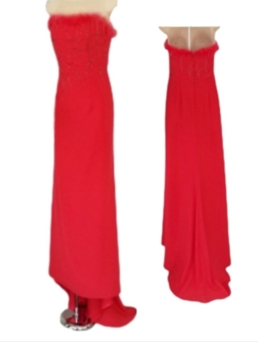 Precious Formals Dress Feather Trim Strap L ess Maxi Pink Size 4